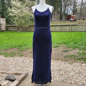 Crochet Dress navy blue long maxi dress MNG Mango USA small New